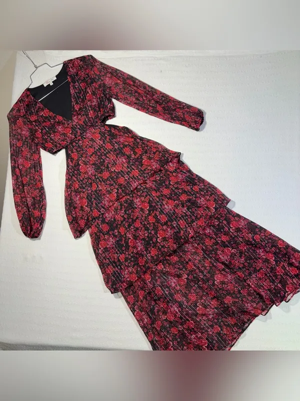 Haute Nites Floral Tiered Cutout Maxi Dress Small Flowy Fairy Party Going Out - Image 3