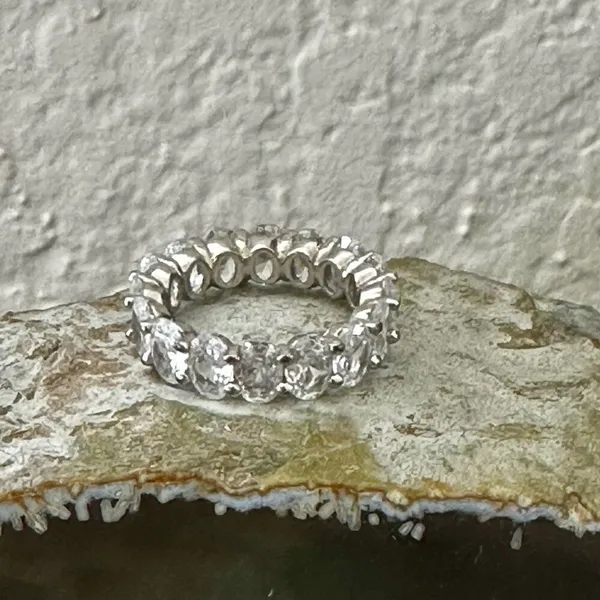 Oval CZ Eternity Band Ring Silver - Image 5