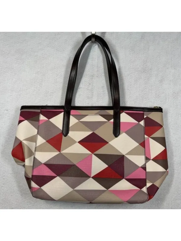 Fossil Sydney Shopper Tote Bag Red Multicolor Geometric Pattern with Key Charm - Image 2
