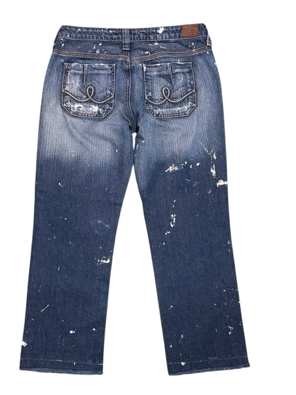 Hippie Vintage Y2K Paint Splatter Straight Leg Jeans Size 29 100% Cotton Raw Hem - Image 4