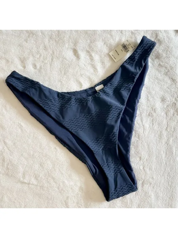 NWT Aerie Jacquard High Cut Cheeky Navy Blue Bikini Bottom - Size: Large - Image 2