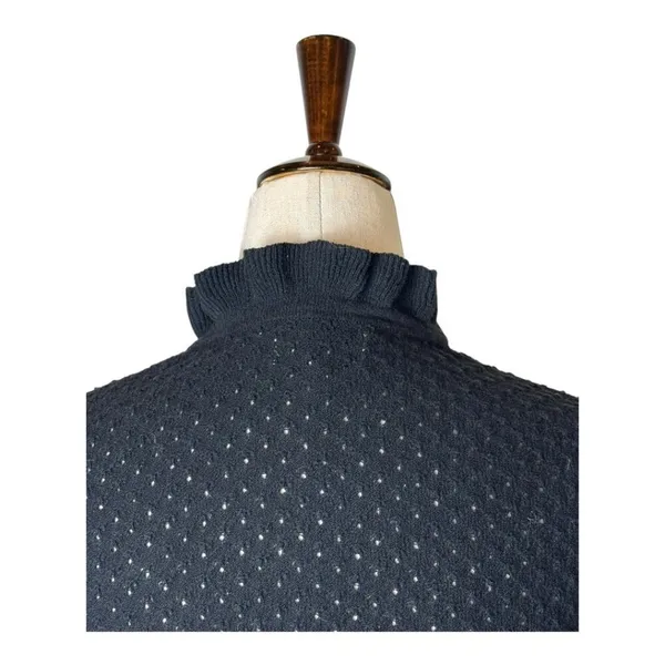 Ganni Sweater Women Small Black Linen Cotton Blend Textured Knit Ruffle Collar‎ - Image 4