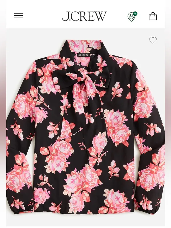 EUC J. Crew Tie Neck Long Sleeve Midnight Rose Top XS - Image 2
