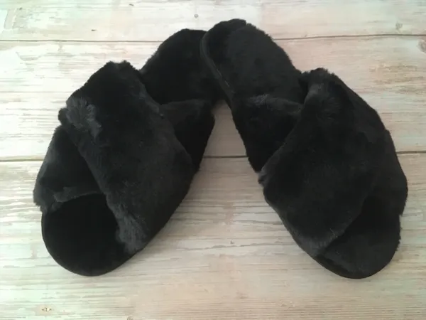 Plush Slippers, Size 7/8 Black - Image 4