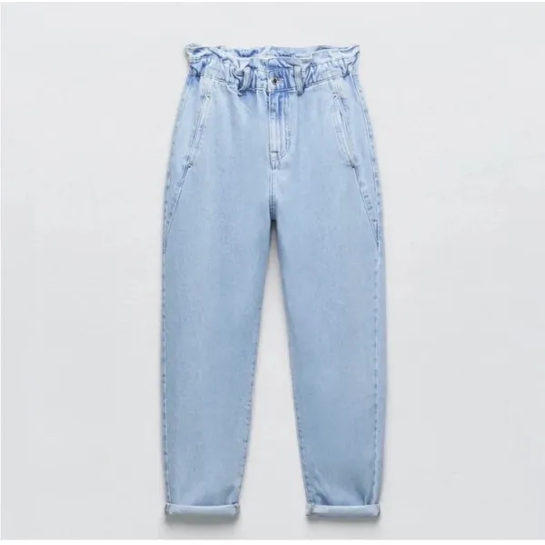 ZARA Women's Size 10 Ultra‎ High Waisted Paper Bag 90's Y2K Barrel Denim Jeans - Image 3