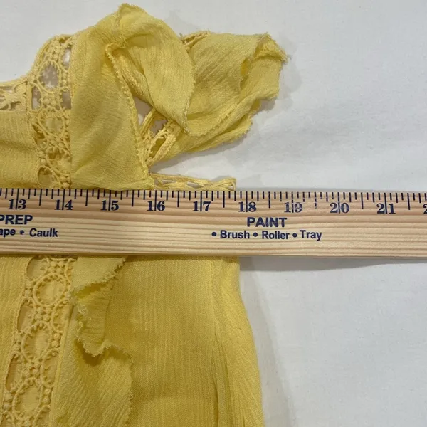 Free People One Yellow Priscilla Mini dress Crochet Embroidery Small Boho Preppy - Image 10