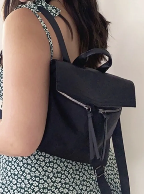 Botkier New York Black Nylon/Faux Pebbled Leather Backpack - Image 3