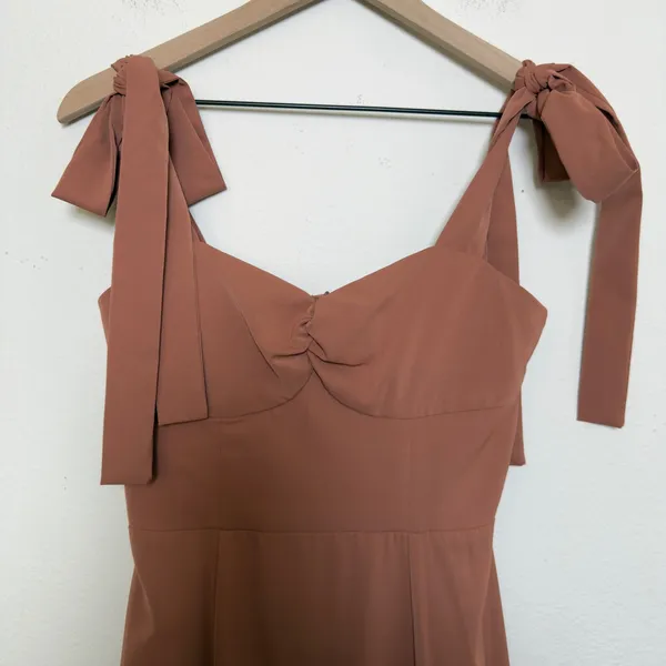 Cider Women Corset Midi Dress XS Brown Tie Shoulder‎ Ruched Sweetheart Feminine - Image 3