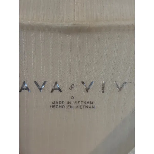 Ava & Viv Womens 1X Striped‎ Mock Neck Ribbed Long Sleeve Top Cream Black - Image 2