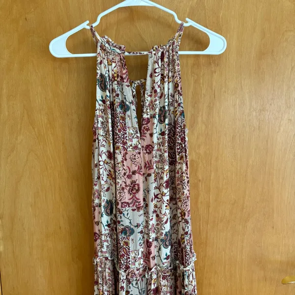 DREW XS Floral Maxi Dress‎ Sleeveless Halter Tie Back Bohemian Festival - Image 7