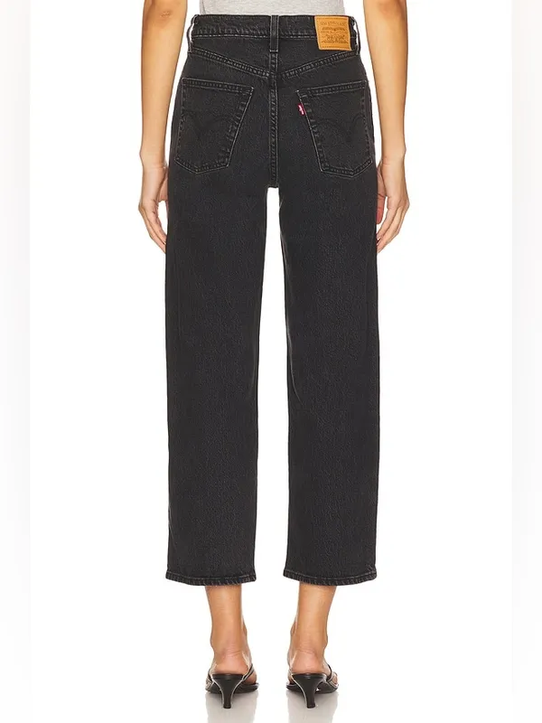 Levi's Ribcage Straight Ankle Jeans Black High Rise Stretch Cropped Denim 28 - Image 4