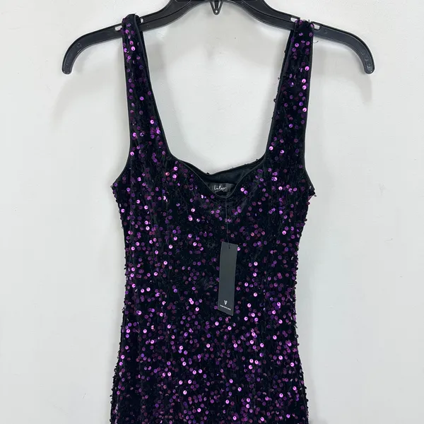 Lulus Seeing Sparkles Dark Purple Velvet Sequin Square Neck Mini Dress Small NWT - Image 6