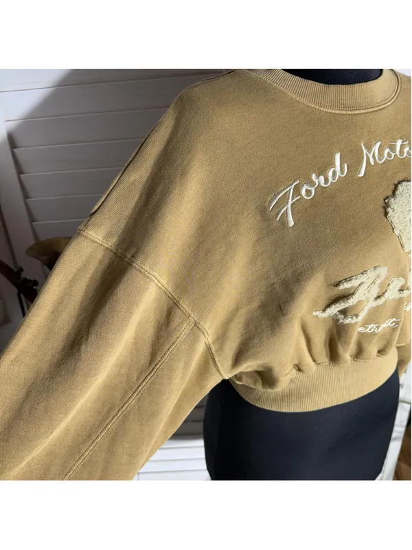 Ford Motor Bronco cropped sweatshirt brown cotton cowgirl western country rodeo - Image 5