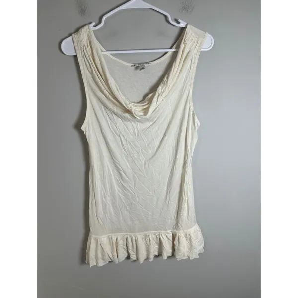 Banana Republic Womens Cream Rayon Cowl Neck Ruffle Hem Tank Top Small 858926-00 - Image 2