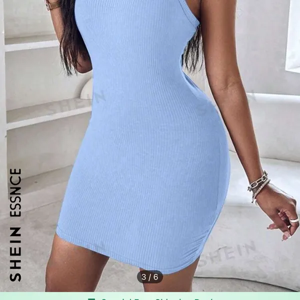 SHEIN Light Blue Ribbed Bodycon Dress - Image 2