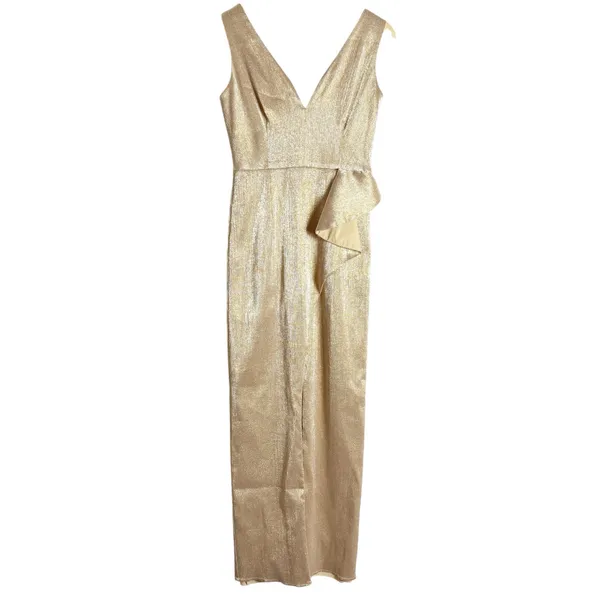 Black Halo Gold Hendricks Sleeveless V-Neck Metallic Cocktail Evening Gown 8 - Image 6