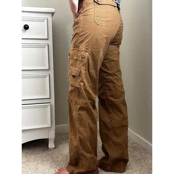 American Eagle Womens Cargo Pants Brown High Waist Stretch Straight Leg Size 000 - Image 2
