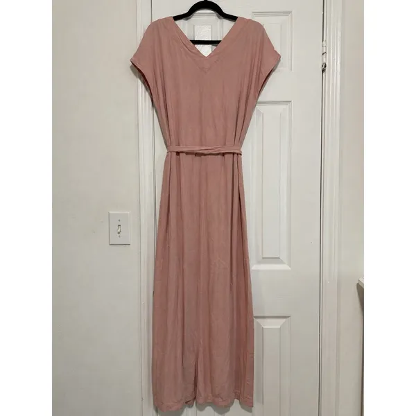 Splendid Collection Evian V-Neck Maxi Dress Dusty Rose Belted Pockets Small - Image 5