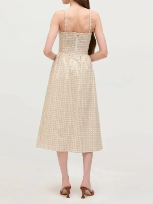 HILL HOUSE (NWT) The Juliana Midi Dress in Basketweave, Beige/White, Size M - Image 2