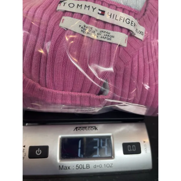 Tommy Hilfiger Ribbed Knit Sweater Womens XL Pink Flag Logo Y2K Preppy FLAW - Image 12