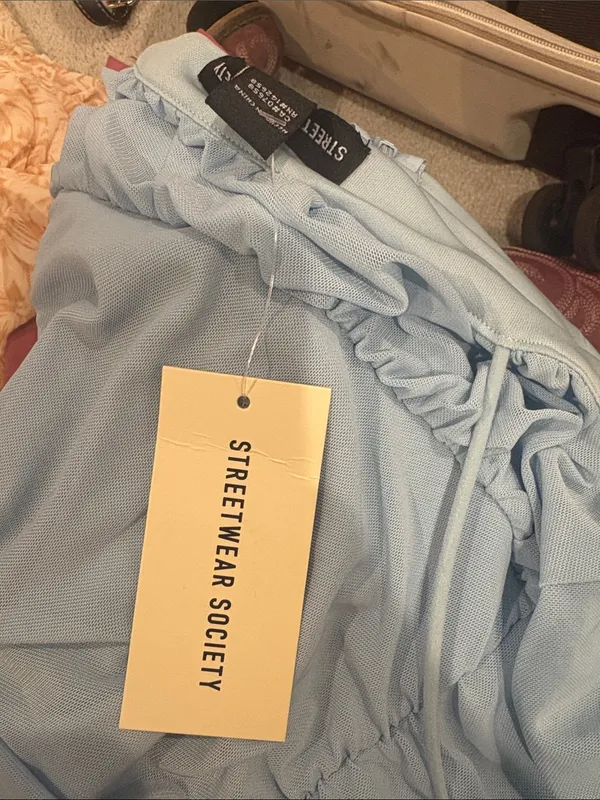 Streetwear Society Light Blue Ruched Spaghetti Strap Mini Dress - Image 3