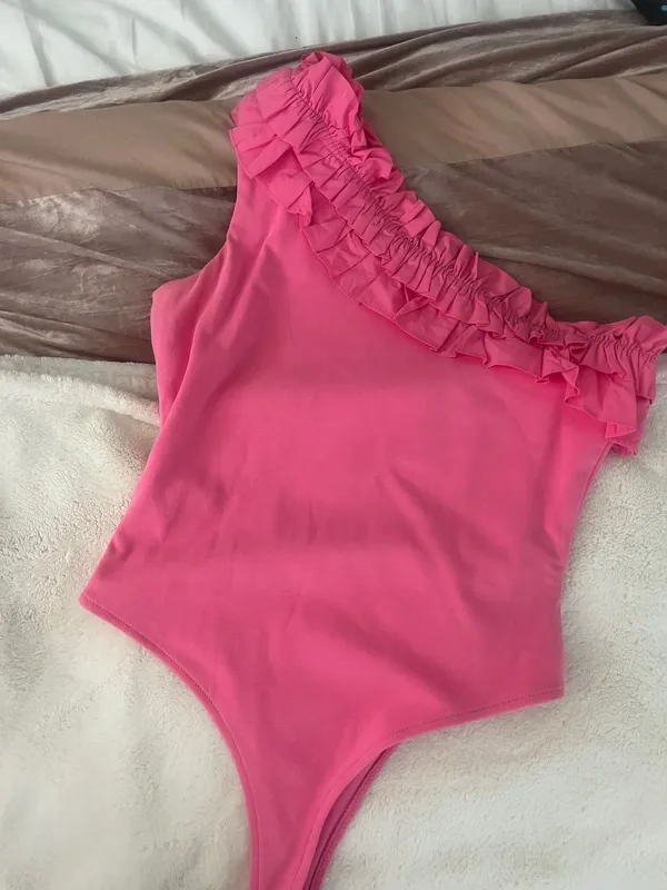 Endless Rose One Shoulder Pink Ruffle Bodysuit - Image 2