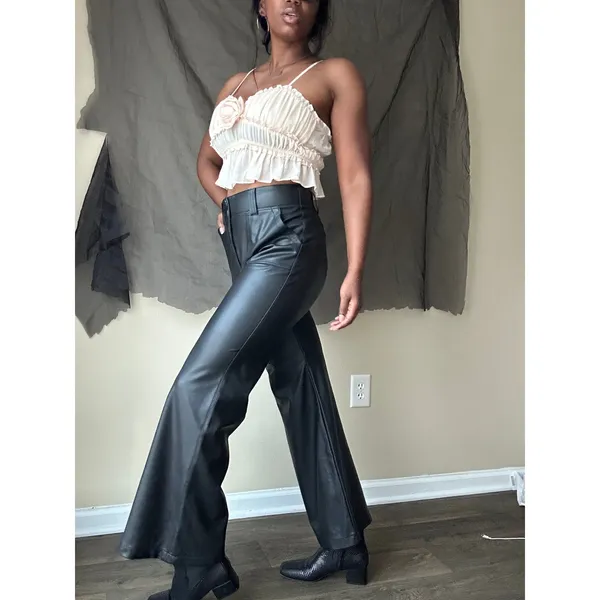 Maeve by Anthropologie Black Faux Leather High Waisted Pants US Size 8 - Image 3