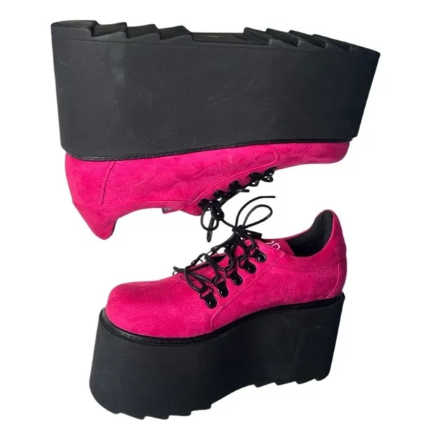 LA MODA Hot Pink Platform Shoes Touch The Sky Sneakers Vegan Suede Size 10 US 8 - Image 7