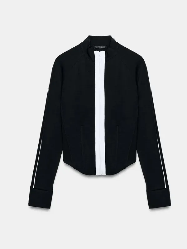 Zara NWT 2 piece matching lounge SET black & white strip pants & zip jacket - Image 5