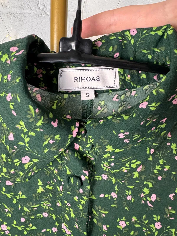 rihoas green floral button up midi dress sleeve size s - Image 8