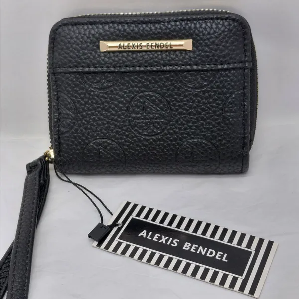 Alexis Bendel Womens Wristlet Wallet Black Pebbled Zip Around Coin Card Holder - Image 2