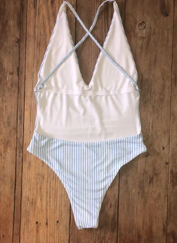 baby blue backless cheeky one piece with adjustable straps size Medium 💙 Blue - Image 2