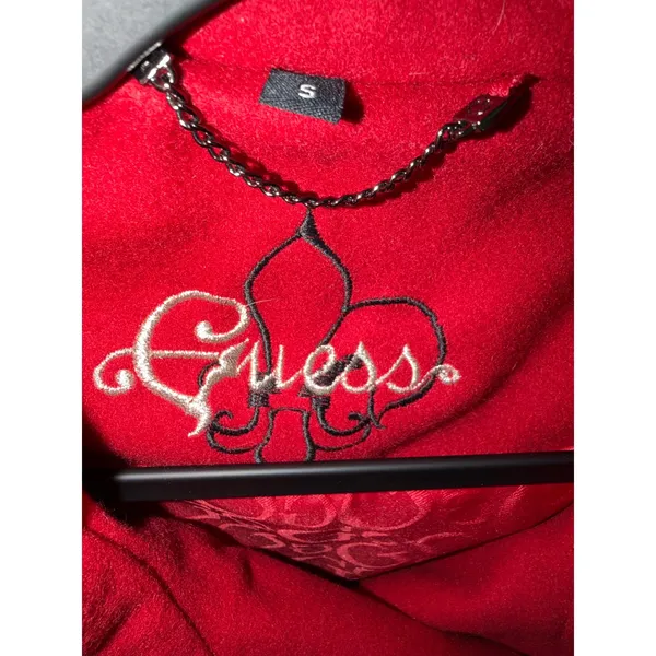 Guess Red Double Breasted Belted Pea Coat Women Size S Rouge Wool Blend Jacket - Image 3
