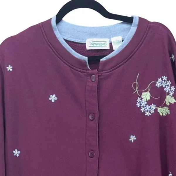 Vintage Embroidered Jog Set Size 1X Straight Leg Wine Cottagecore Fall Cozy Warm - Image 3