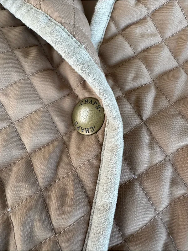 CHAPS Khaki Taupe Ivory Trim Quilted Lightweight Jacket Size Large - Image 8