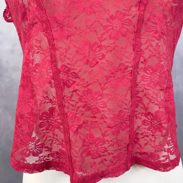 Romantic Sheer Lace Cami Top Large Red Square Neck Coquette Festival‎ Grunge Y2K - Image 3