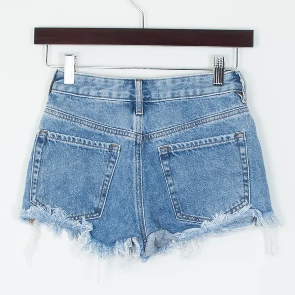 Pacsun Womens High Rise Festival Denim Shorts Size 23 Raw Hem‎ Blue Casual - Image 4