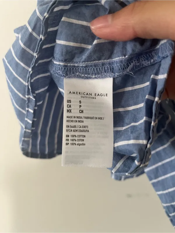 American Eagle Blue White Stripe Poplin Peplum Top Small 100% Cotton Coastal - Image 6