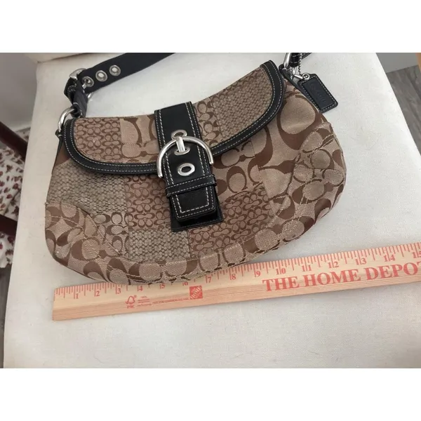 Vintage y2k Coach Soho Patchwork Hobo Bag Signature Jacquard Leather Trim Buckle - Image 12