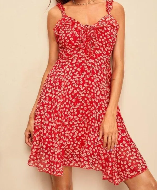 ✨HP✨Ditsy Floral Tie Neck Ruffle Trim Cami Dress✨ - Image 3