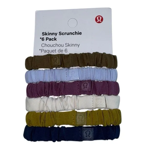 6 Pack Lululemon Skinny Scrunchie Artifact Pastel Blue Vintage Plum White Opal…. - Image 4