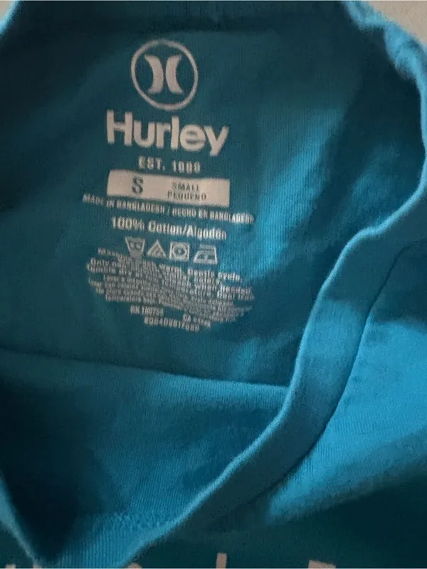 Hurley Teal Cropped Logo Tee with Stripes - Image 2