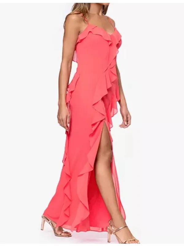 XSCAPE Ruffle Sweetheart Maxi Dress Coral Pink Petite 8 HOCO Prom Formal NWT - Image 14