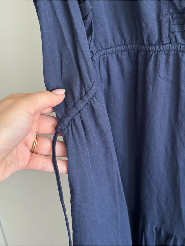 STARK X Navy Blue Cotton Ruffle Tiered Maxi Dress Boho Prairie Cottagecore L - Image 5