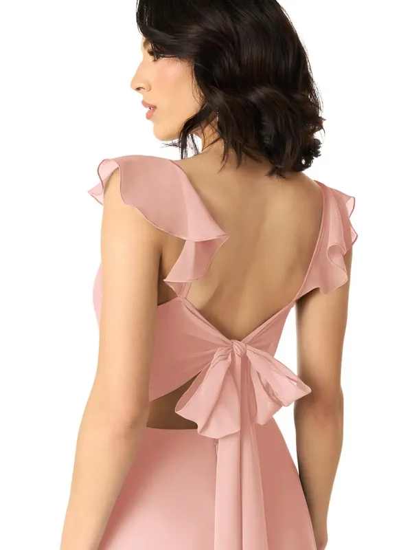 NWT Azazie Everett Rosette A-Line V-neck Ruched Chiffon Dress - Image 4