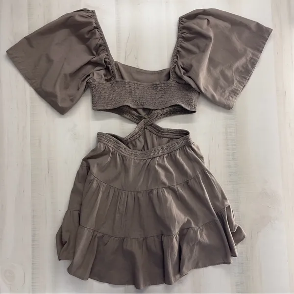 FREE PEOPLE cross of sunlight brown linen sexy travel vacation weekend dress - Image 4