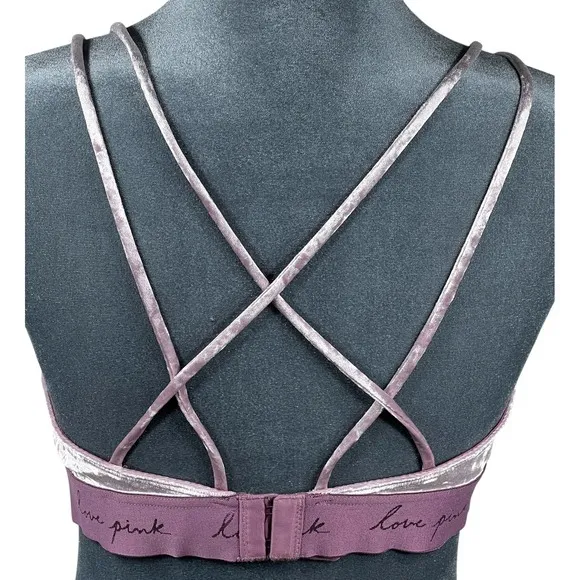 PINK Victoria's Secret Crushed Velvet Strappy Triangle Bralette Mauve Purple‎ M - Image 5