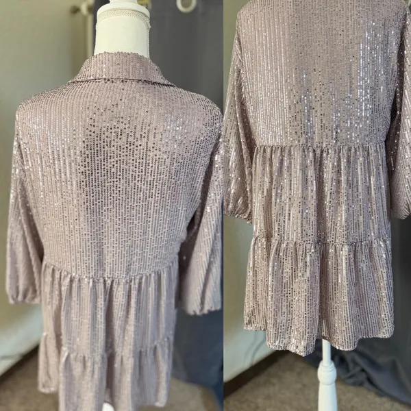 Maeve Bettina Sequined Tiered Shirtdress Medium Petite Dusty Purple Mini NWT - Image 7