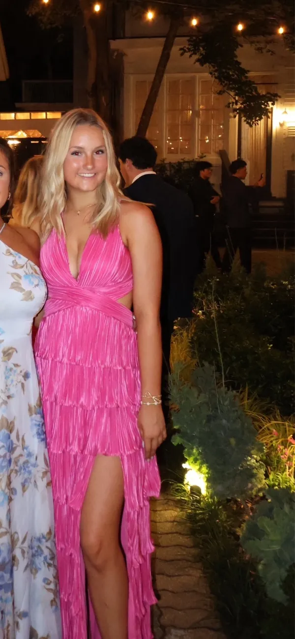 Lulus icon pink satin pleated tired lace up maxi dress - Image 2