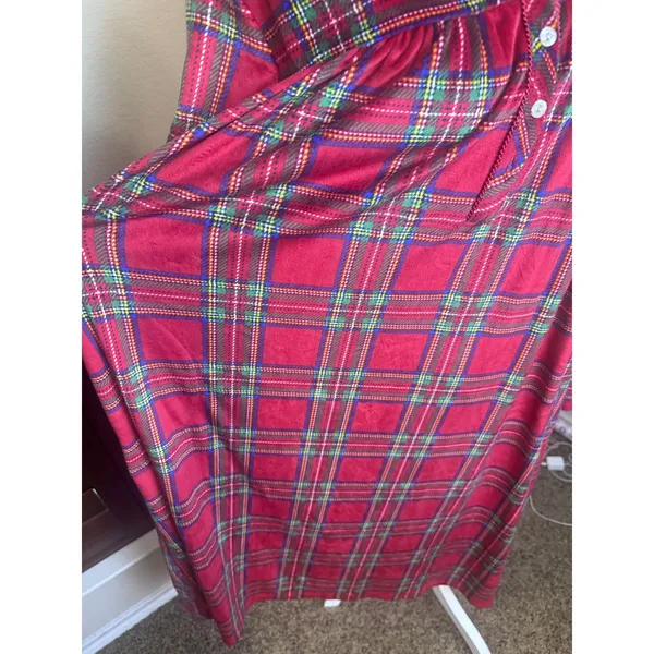 Aria Collection Red Plaid Long Sleeve Nightgown XL Fleece Sleepwear Holiday Core - Image 3